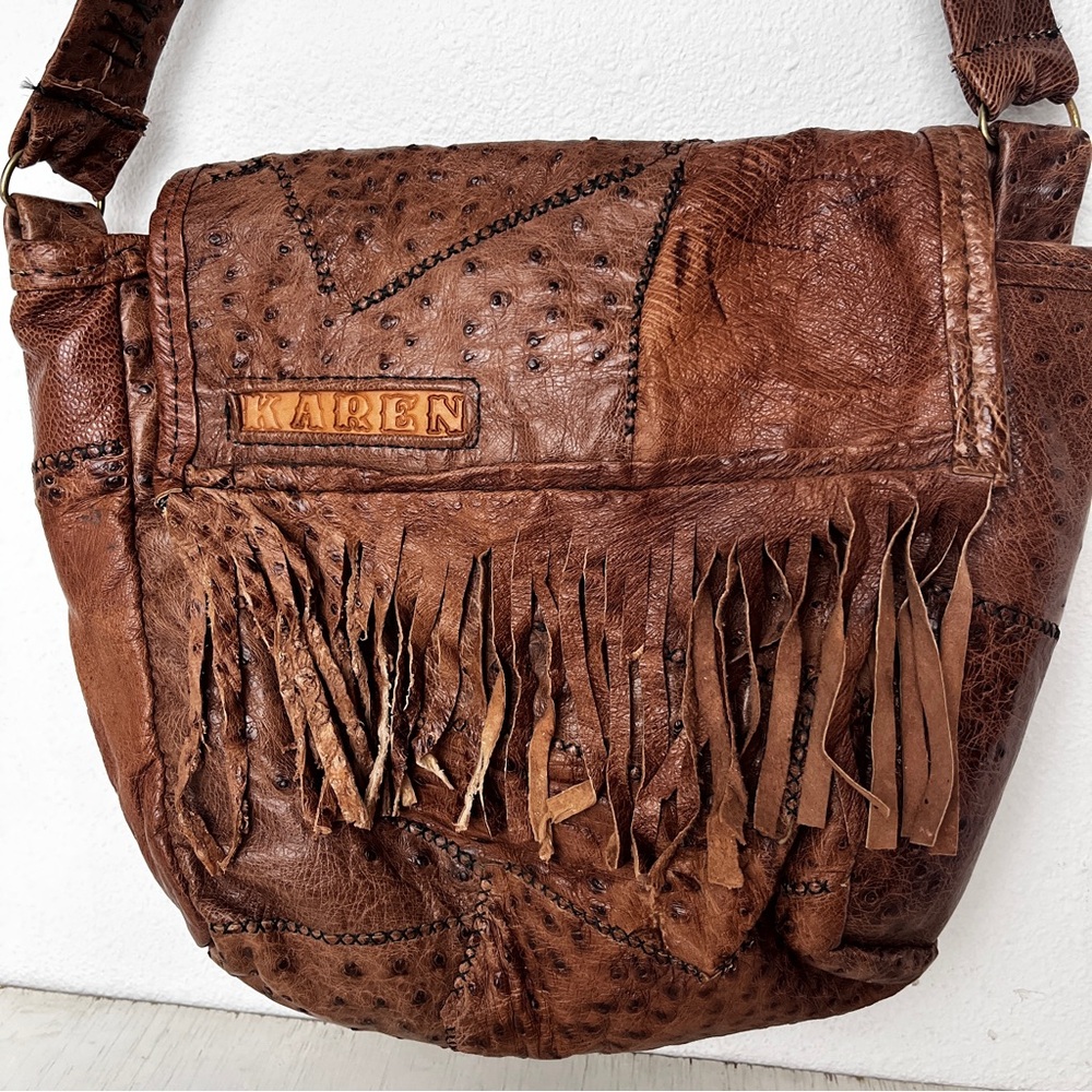 Vintage Karen Brown Leather Fringe Patchwork Shoulder Bag